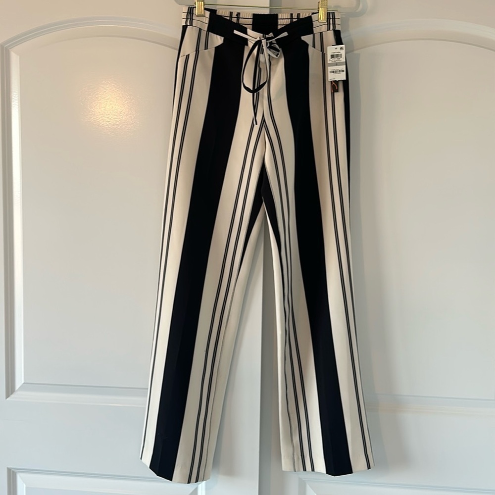 INC women’s wide leg size 0 Black and white striped lined pants - Picture 2 of 11